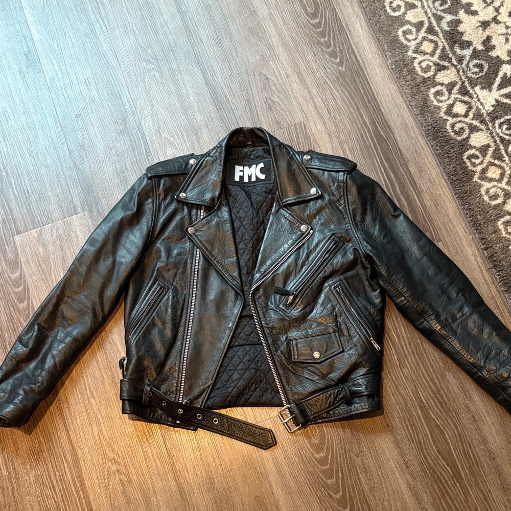 FMC Black Leather Biker Jacket for Men